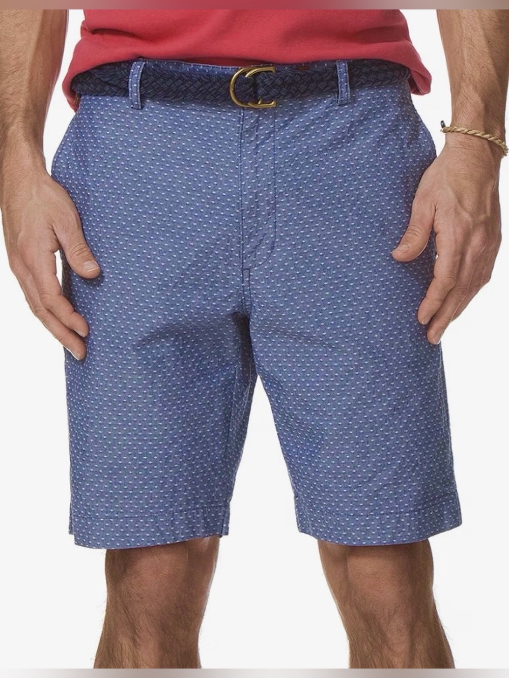 Chaps Flat-Front Printed Shorts 100% Cotton Monroe Blue Dots size 34 Inseam 9”